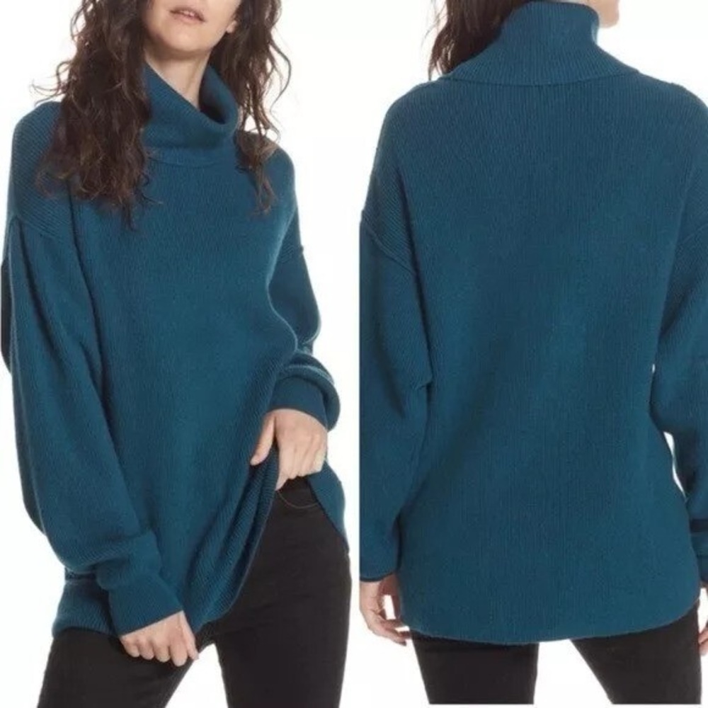 FREE PEOPLE Softly Structured Knit Tunic Sweater In Deep Jade
